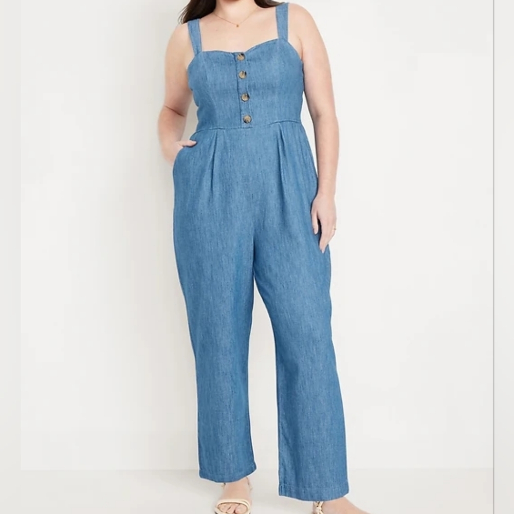 NWT Old Navy | Cotton Button-Front Cami Jumpsuit Denim Blue Womens XXL Petite